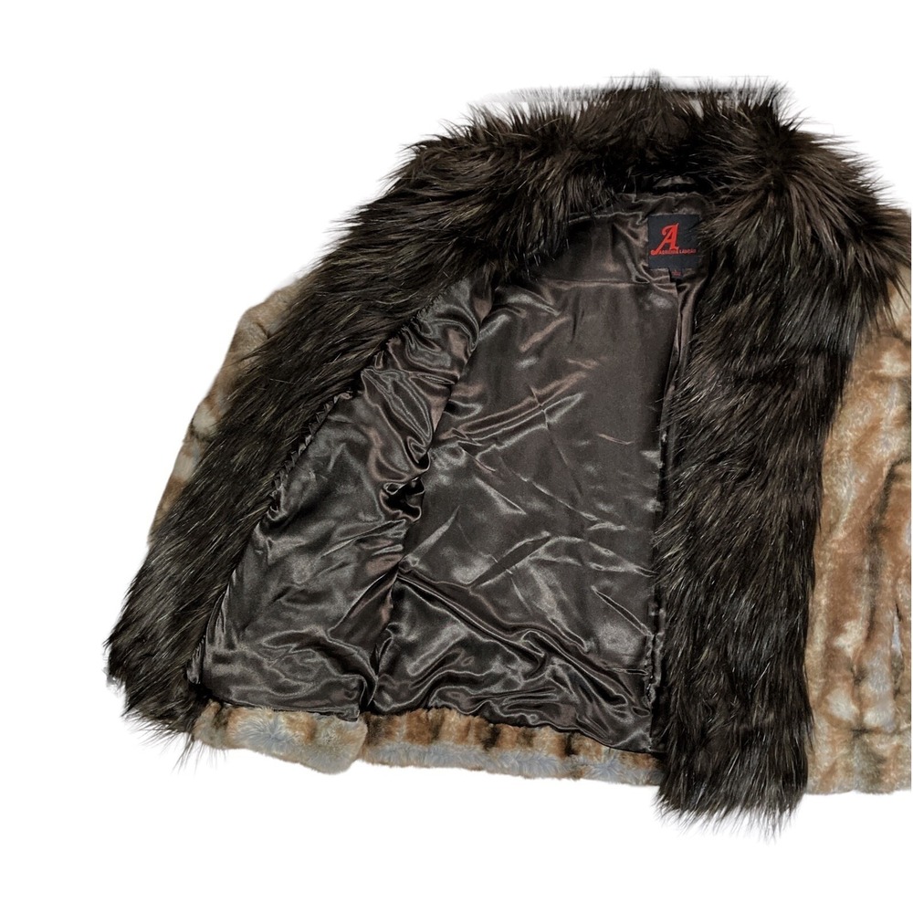 Adrienne Landau Size LARGE Faux FUR JACKET Coat Long Fur Collar Lapel Brown NWOT - Picture 5 of 13